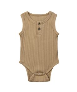 Sleeveless ribbed bodysuit in camel